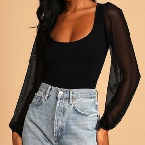 Black Balloon Sleeve Crop Top (Free People)